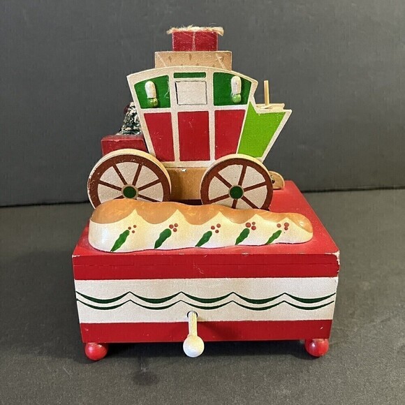 Vintage Schmid Wooden Christmas Sleigh Carriage Animated Xmas Music Box TESTED - Picture 4 of 16